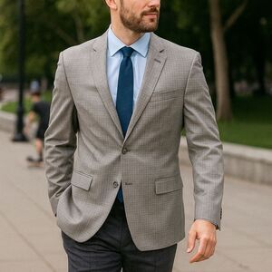 NWT Perry Ellis Reaction Sportcoat Men's 42L Gray On Gray 2 Button 6 Pocket Blaz